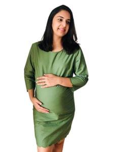 Chicmomz Solid Color Cut Style Short Maternity Dress in Olive Green