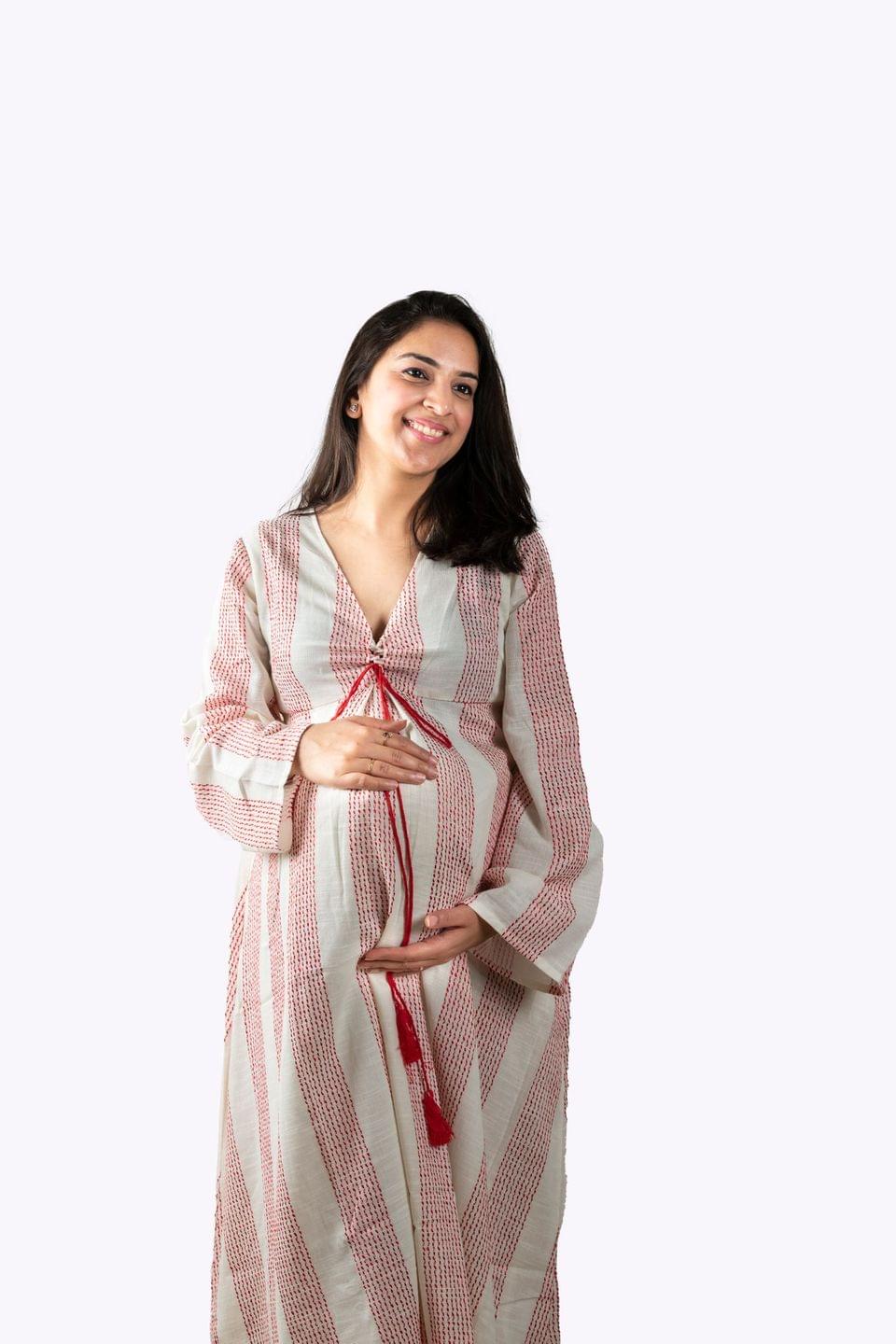 Chicmomz Boho Vibes Maternity Maxi Dress in White-Red