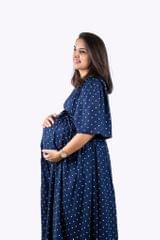 Chicmomz Umbrella Sleeves Maxi Maternity Dress in Blue Polka