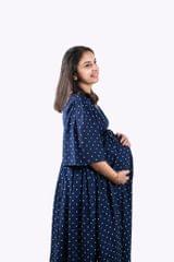 Chicmomz Umbrella Sleeves Maxi Maternity Dress in Blue Polka