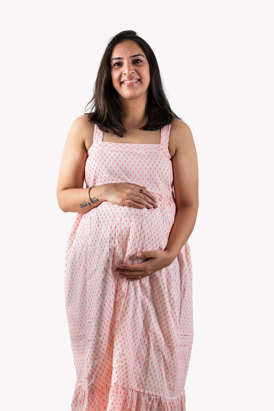 Chicmomz Cross Back Sleeveless Maxi Maternity Dress in Fluorescent Pink