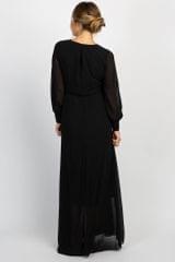 Plum and Peaches Long Sleeve Pleated Maternity Black Gown