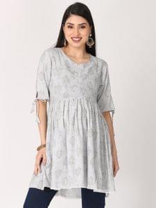 The Mom Store Grey and Gold Foil Print Maternity and Nursing Kurti