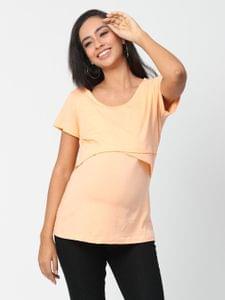The Mom Store Tangerine Stylized Solid Maternity and Nursing Top