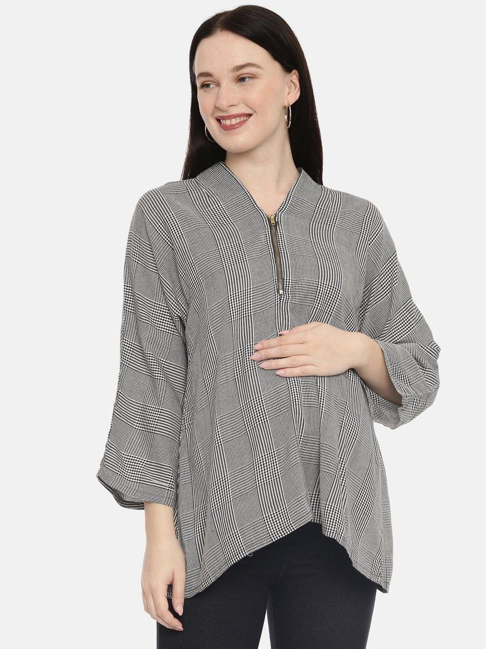 The Mom Store Gingham Style Checks Maternity and Nursing Tunic Top