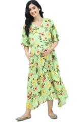 Mometernity Green Floral Tropical Print Maternity & Nursing Dress