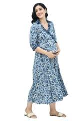 Mometernity Blue Floral Paisley Print Maternity & Nursing Dress