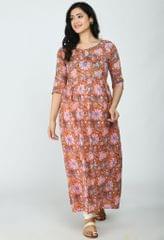 Mometernity Orange Floral Cotton Maternity & Nursing Kurta