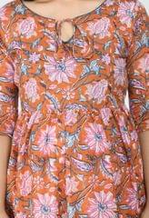 Mometernity Orange Floral Cotton Maternity & Nursing Kurta