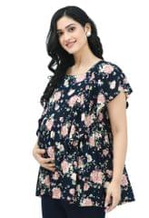 Mometernity Navy Floral Maternity & Nursing Top with Zip