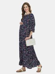 Mometernity Navy Floral Ditsy Print Maternity & Nursing Maxi Dress
