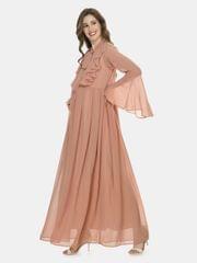 Mometernity Blush Pink Solid Maternity Nursing Baby Shower Gown