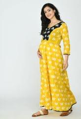 Mometernity Yellow & Black Elephant Print Maternity & Nursing Maxi Dress