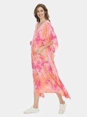 Mometernity Pink Tie & Dye Print  Maternity & Nursing Lurex Kaftan with Zip
