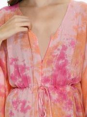 Mometernity Pink Tie & Dye Print  Maternity & Nursing Lurex Kaftan with Zip