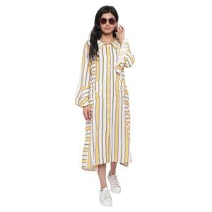 Mometernity Yellow White Striped Ruffle Sleeves Maternity & Nursing Dress