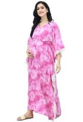 Mometernity Pink Tie & Dye Print  Maternity & Nursing Kaftan with Zip