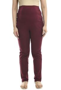 Mometernity Wine Berry Over Belly Maternity Straight Fit Pants with Pockets
