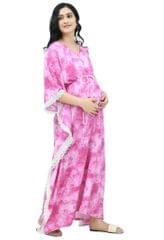 Mometernity Pink Tie & Dye Print  Maternity & Nursing Kaftan with Zip