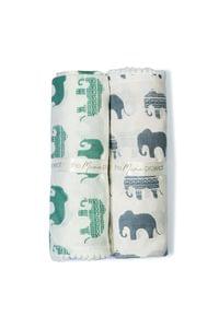 The Mama Project Elephant Parade Organic Muslin Swaddle Sheet Gift Bundle- Pack of 2