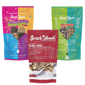 SnackAmor Fitness Buddy Pack-Mini Protein Bars, Trail Mix and Spirulina Chikki Bars (Pack of 3)