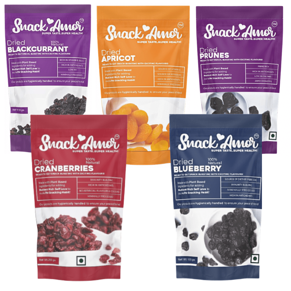 SnackAmor Berry Blast-Dried Apricot, Blueberry, Black Currant, Cranberry and Prunes (Pack of 5 - 700g)