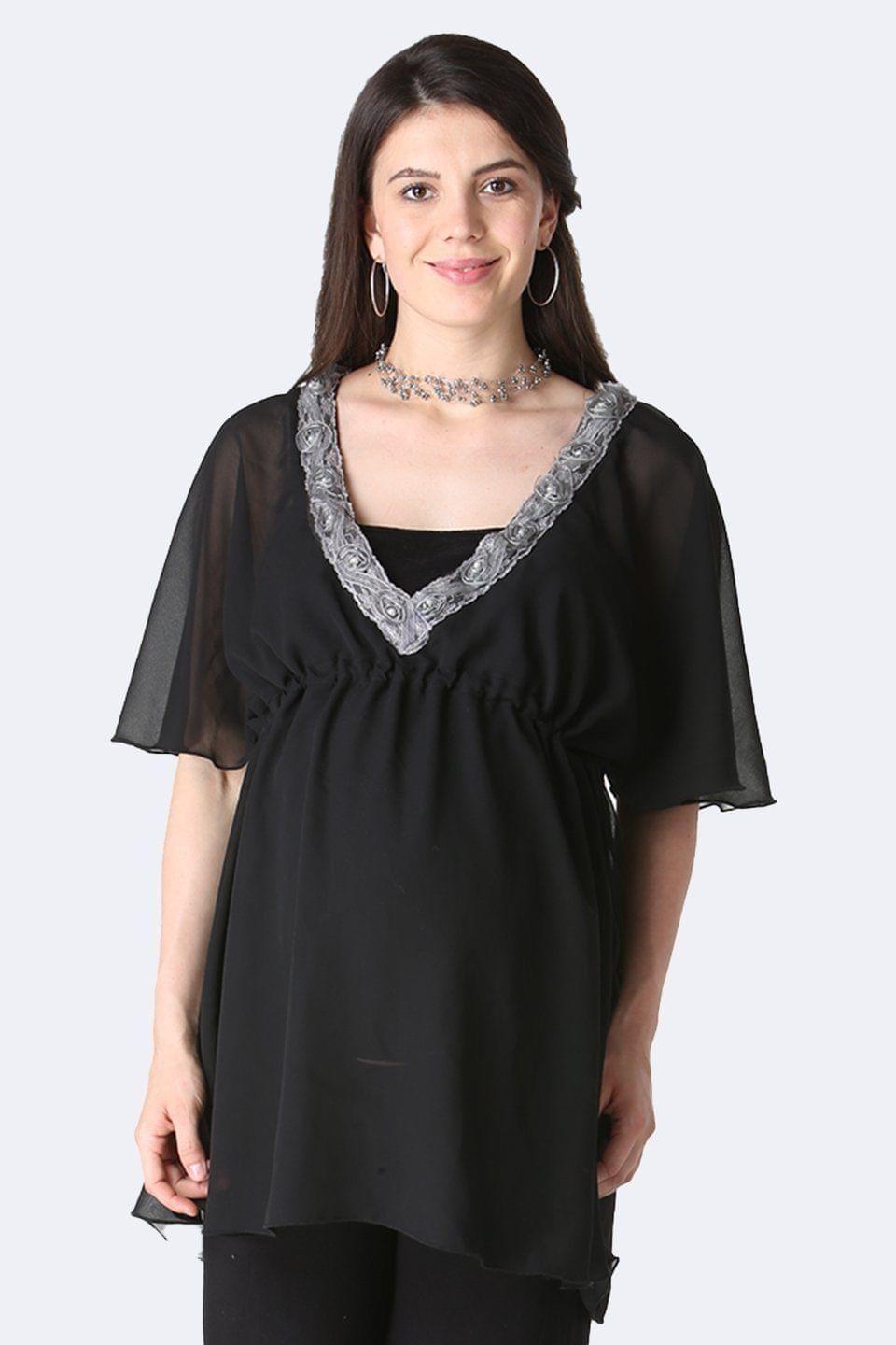 Morph Maternity Black Top With Kaftan Sleeves