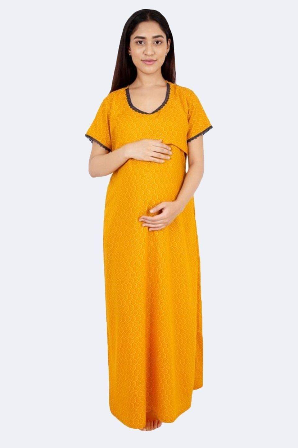 Morph Maternity Hexagon Printed Feeding Night Gown With Nursing Under The Flap (Multiple Colors)