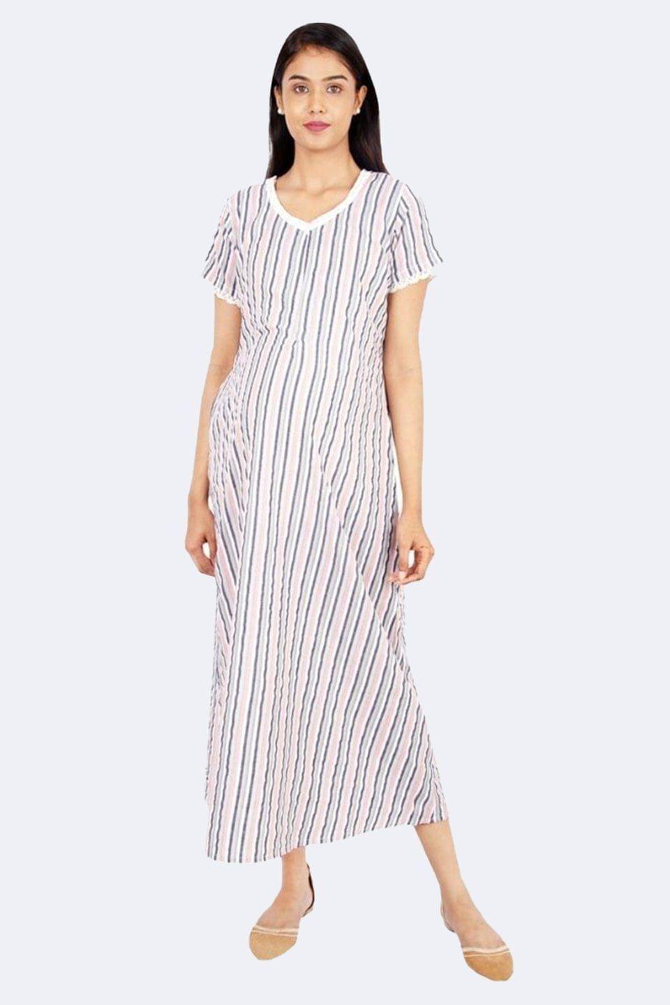 Morph Maternity  Pastel Stripes Feeding Night Gown With Vertical Nursing