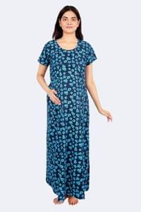 Morph Maternity Blue Floral Feeding Night Gown With Horizontal Nursing Under The Flap