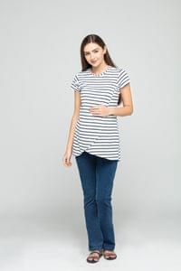 Charismomic Half Sleeves Striped Top - Blue and White