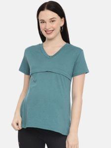 The Mom Store Teal Blue Solid Maternity and Nursing Top