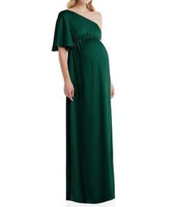 Plum and Peaches One-Shoulder Flutter Sleeve Maternity Dress