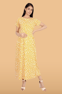 Morph Maternity Mustard Yellow Floral Maternity Maxi Dress