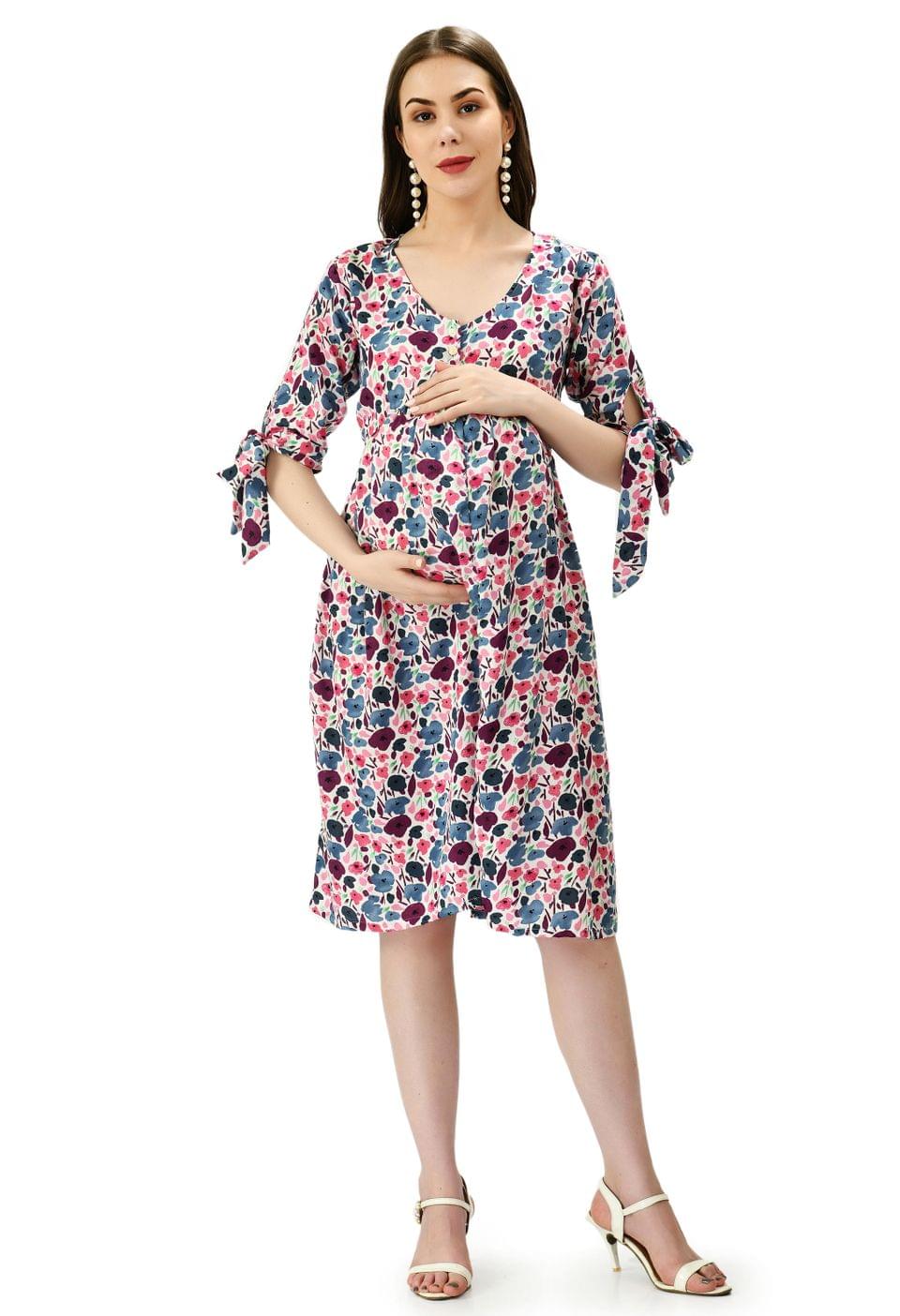 Mometernity Purple Floral Print Maternity and Nursing Tunic Dress