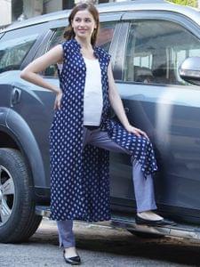 Mine4Nine Women's Maternity Floral Print Navy Blue Rayon Shrug