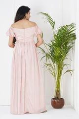 Plum and Peaches Puff Sleeve Off Shoulder Maternity Dress