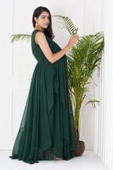 Plum and Peaches V Neck Ruffle Maternity Green Gown