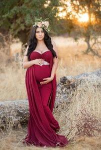 Maroon Maternity Trail Gown