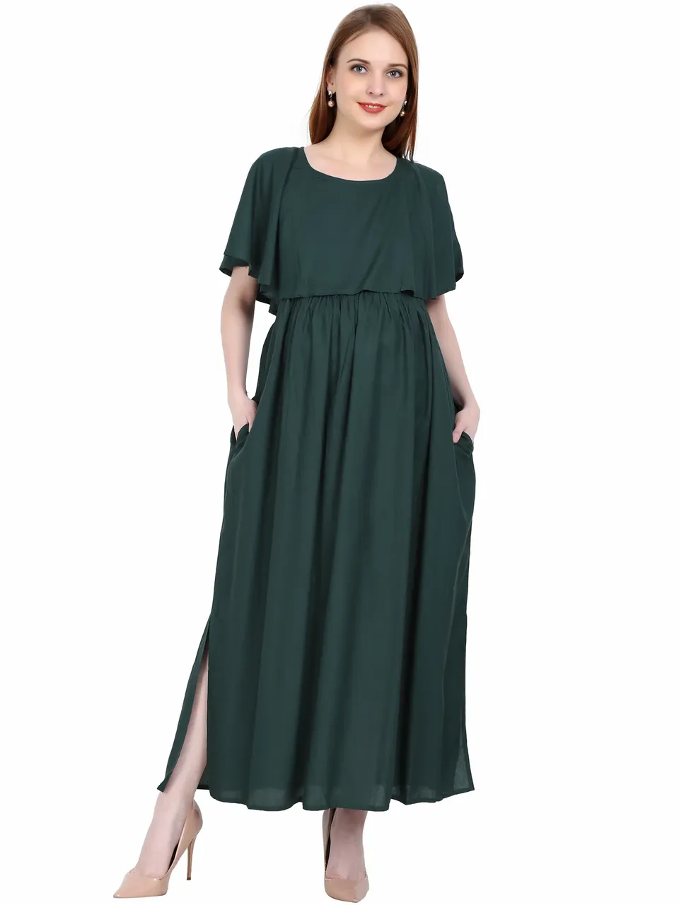 Maternity and Feeding Kurti/Dress | Rayon Olive Green Color | With Cotton Lining