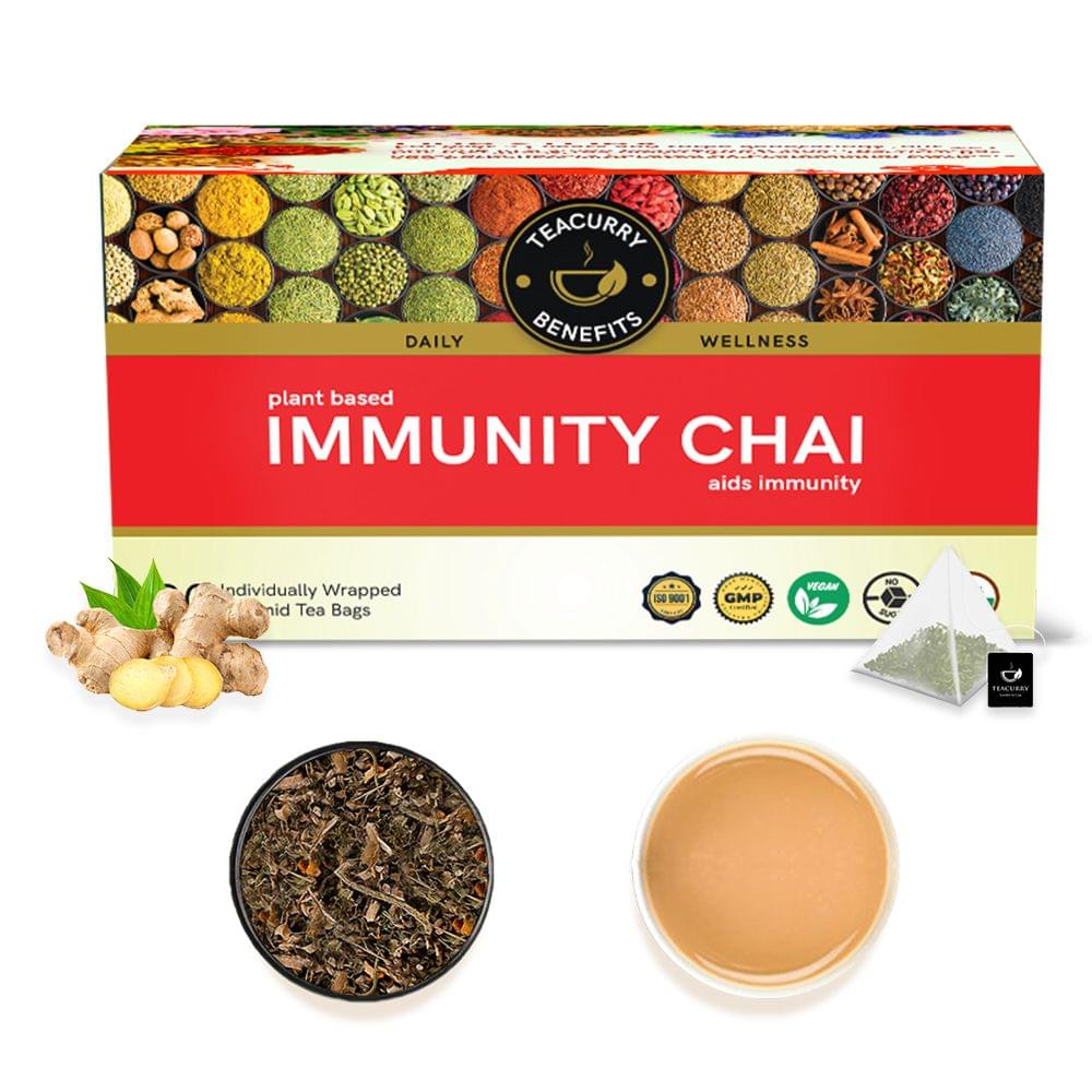 TEACURRY Immunity Booster Chai (1 Month pack | 30 Tea Bags) - Helps in Anti-Inflammation, Immunity, Cold, Flu