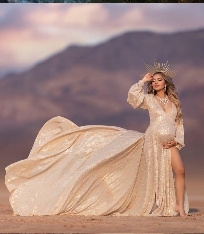 Sparkly Golden Sequin Maternity Photoshoot Gown