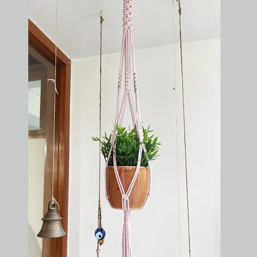 Macrame Long Plant Hanger - Pink