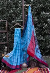 Blue and Red Stripe Saree