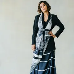 Black & White Modal Satin Saree