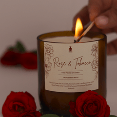 Upcycled Beer Bottle Rose &  Earthy Candle