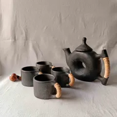 Longpi Black Pottery Teapot & Cup Set