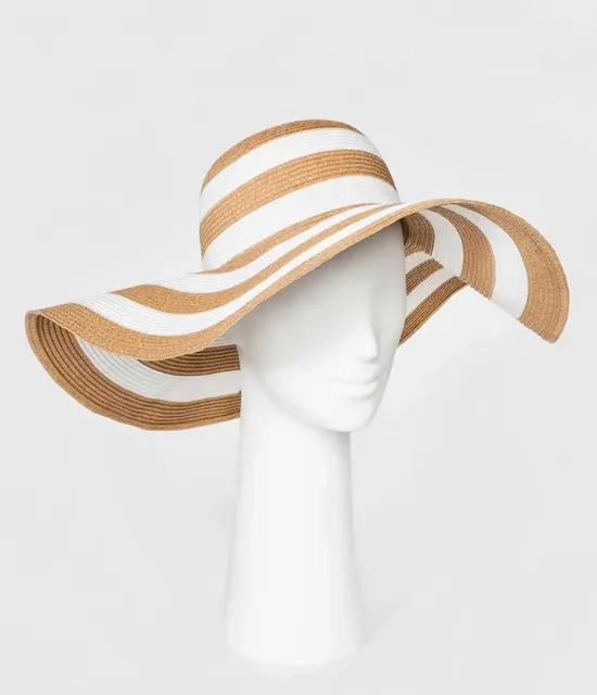 Brown white liner Straw Hat