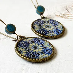 Hoop With Beads - Ajrakh Blue
