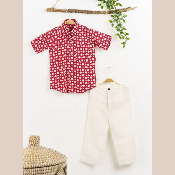 Red Polka Dots shirt & linen pants